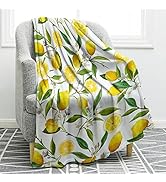 Jekeno Lemon Floral Blanket Yellow Fruits Green Leaves Print Gifts for Women Kids Girls Home Bedr...