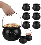 DIYASY Black Candy Cauldron, 8 Mini &amp; 1 Large 7.7" Plastic Kettles Buckets with Handle Witch Caul...