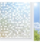 rabbitgoo Window Privacy Film Stained Glass Window Film, 3D Square Mosaic Decorative Static Cling...