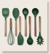Country Kitchen Non Stick Silicone Utensil Set with Rounded Wood Handles for Cooking and Baking, ...