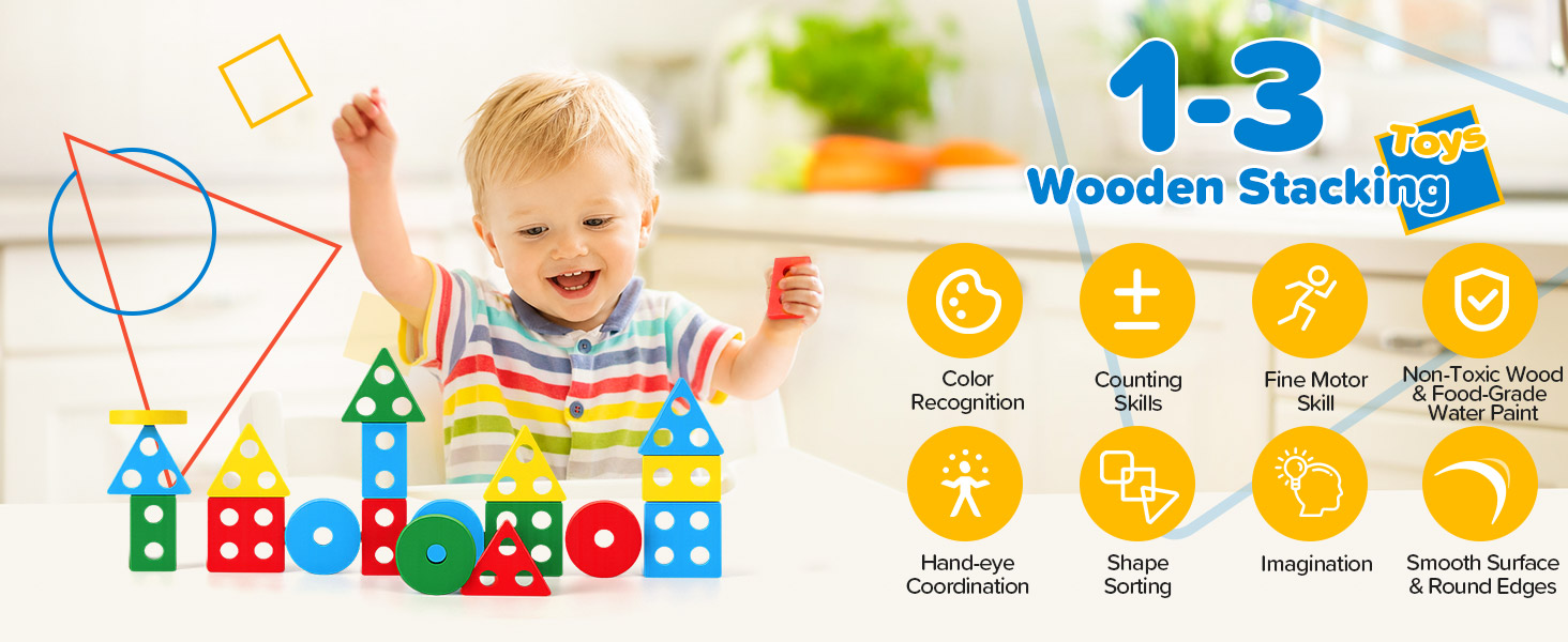 Wooden Learning Puzzles Shape Sorter Toys for Toddlers 1-3