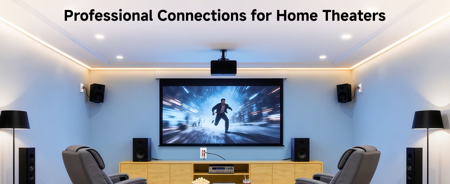 Banana plug wall plate for clean in-wall cable management