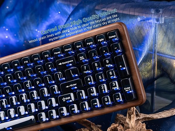 98% Wireless Mechanical Keyboard with Number Pad Natural Walnut Wood Gaming Keyboard