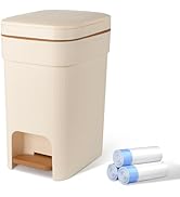 JiatuA Small Bathroom Trash Can with Lid Soft Close, 2.6 Gallon Step Garbage Can Slim Trash Bin W...