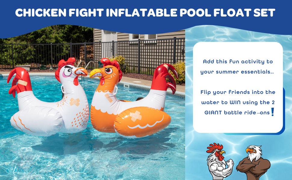 Chicken Fight Inflatable Pool Float Game Set - Includes 2 Giant Battle Ride-Ons
