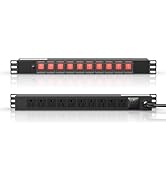 10 Outlet Rack Mount Power Strips with Individual Switch,1U Rack Mount PDU Power Strip for Networ...