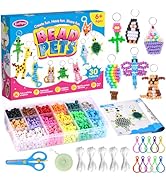 Funtopia Beads for Crafts, Pony Beads Keychain Making Kit, Bead Pets Art Crafts for Kids Beginner...