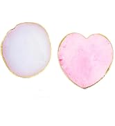 2Pcs Heart-Shaped Resin Nail Art Palette, Gold Edge Round Makeup Mixing Palette, Nail Polish Plat...