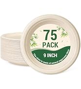 LANLISA 75 Pack Compostable Paper Plates 9 inch, Plates Disposable Heavy Duty for Party, Biodegra...
