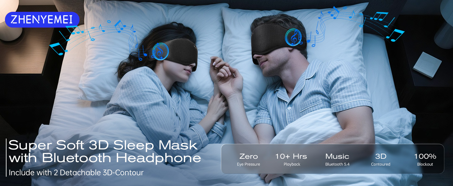 ZHENYEMEI Sleep Headphones Bluetooth Sleep Mask fits your face and nose shape perfectly