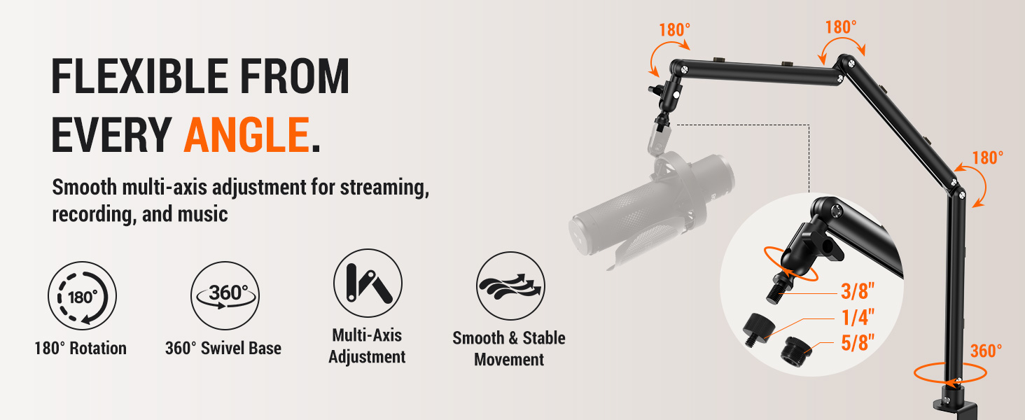 Low Profile Mic Arm for Lightweight Mics