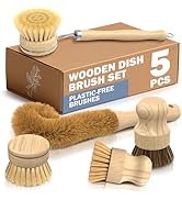 5 Pcs Bamboo Dish Brush Set – Wooden Dish Brush with Ergonomic Handle for Scrubbing Pots and Pans...