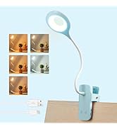 Akynite Desk Lamp LED Clip on Light, 5 Modes 5 Brightness Dimmable Clamp Light, Rechargeable Batt...