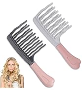 2Pack Wide Tooth Comb for Curly,Detangling Hair Brush with Double-layer Wavy Tooth Design and Erg...
