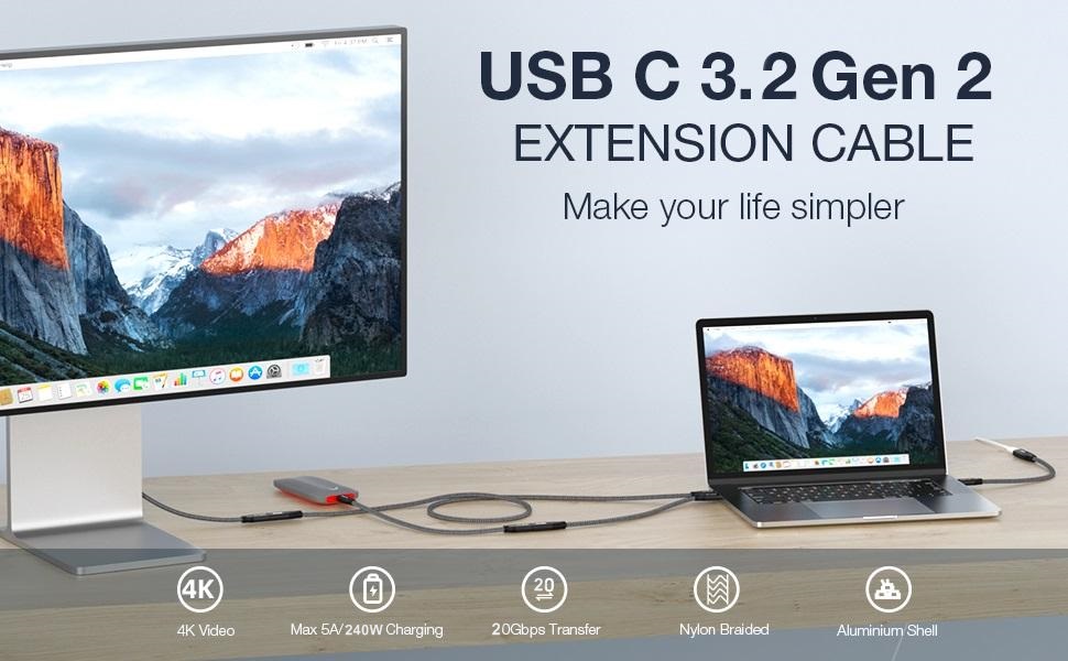 CHENLENIC USB3.2 gen 2 20g 240W 4K 3.1 thunderbolt 3 4 cable usb c cable type c charger extension