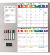 Dry Erase Magnetic Calendar for Refrigerator - 3 Pack of Monthly Calendar + Weekly Planner + Dail...