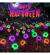 6 Pack Solar Halloween Decorations Outdoor 36 LED Solar Eyeball Lights | Orange Purple Green Hall...