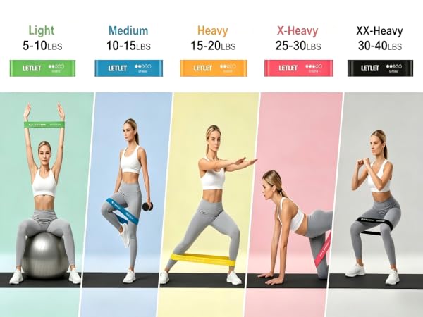 This 5-band set provides variable resistance (light to heavy) to grow with your fitness journey