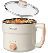 Stariver 1.5L Electric Hot Pot with Dual Power - Mini Portable Non-Stick Noodle Cooker for Ramen,...