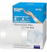 HTLARY Waterproof Transparent Film Dressing with Absorbent Pad 50-Pack Sterile Adhesive Bandages ...