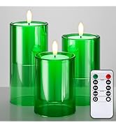 NURADA Flameless Candles with Remote Timer - Glass Holder Real Wax 3D Wick LED Pillar Votive Cand...