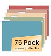 SUNEE Hanging File Folders, Retro Colors - 75 Pack, Colored File Folders Letter Size with 1/5-Cut...