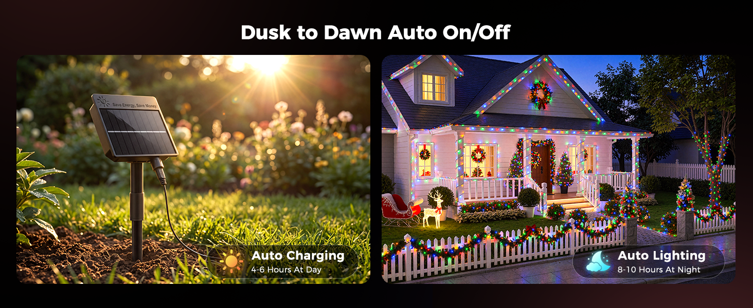 Auto Charging 4-6 Hours at Day Auto Lighting 8-10 Hours at Night