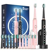Rtauys 2 Pack Electric Toothbrush for Adults - 2 Rechargeable Electric Toothbrushes with 12 Brush...