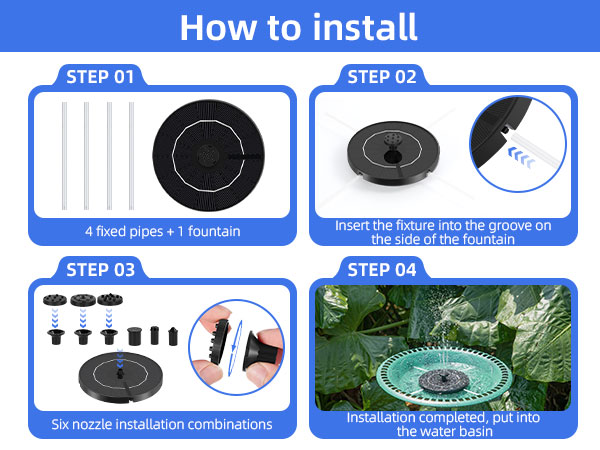 Our solar fountain for bird bath is very easy to assemble and use