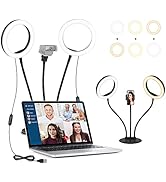 Computer Circle Light for Zoom Meetings-Dual 8" Laptop Selfie Ring Light for Makeup/Video Confere...