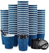 SIUQ 90 Pack 12 oz Disposable Navy Coffee Cups with Lids and Straws