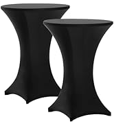 Lemict Cocktail Table Covers - 2 Pack 32x43 Inch Table Cloth - Black Fitted Stretch Spandex Round...