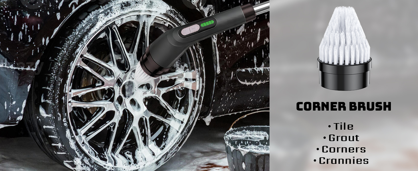 Corner brush for tile, grout, corners, crannies