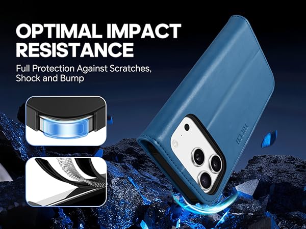 TUCCH Case Wallet for iPhone 17 Pro, TPU Shockproof Shell Stand PU Leather Stand Protective Cover