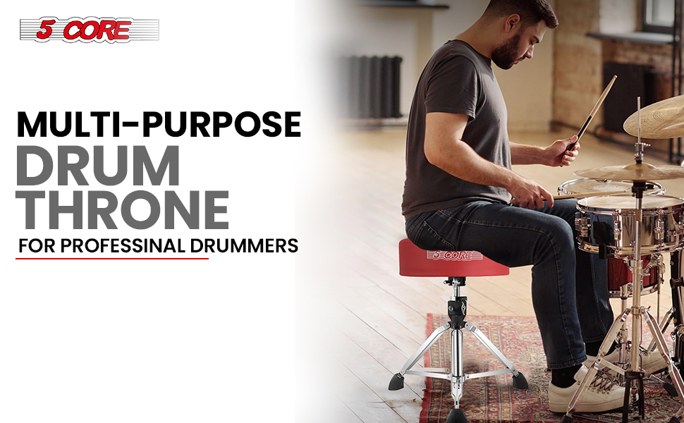 Professional Drum Throne, Seat Swivel Height Adjustable Chair Heavy Duty Stool for Drummer