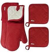 KLEX 15" Silicone Oven Mitts and Pot Holders 4-Piece Set, 932°F Degrees Heat Resistance, Comforta...