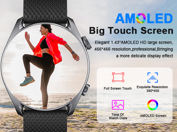 LC310 Smartwatch uses a 1.43;AMOLED color screen, which can bring high-definition visual effects