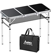 Anbte Folding Camping Table with Storage Net, 3ft Camping Table Aluminum Folding Table with 3 Adj...