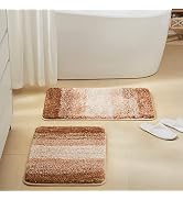 TECHMILLY Luxury Fluffy Bathroom Rugs (Set of 2 Piece), Non-Slip Soft Absorbent Microfiber Stripe...