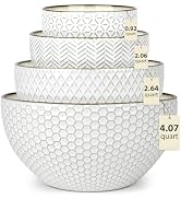 Ollieroo Ceramic Mixing Bowls, Set of 4 Embossed Nesting Bowls, Large Stoneware prepping bowls fo...