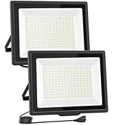 uwiner 100W Flood Lights Outdoor,9000LM Bright Work Light Plug in,6500K Daylight White LED Flood ...