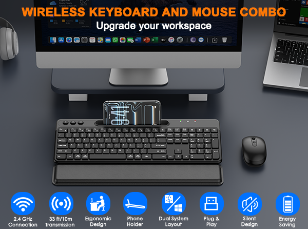 Ergonomic Wireless Keyboard and Mouse Combo