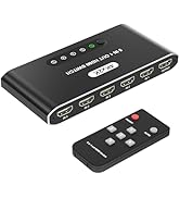 5 in 1 HDMI Switch with Remote 4K, 5 Port HDMI Switcher, HDMI Selector Splitter Box with LED Indi...
