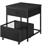 CHOEZON End Table, 19.7 Inch Square Side Table, Mini Fridge Stand with Storage, Nightstand with M...