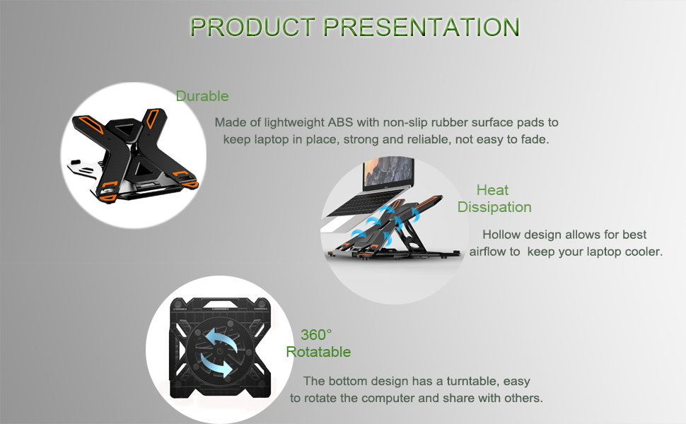 Ergonomic Adjustable Laptop Stand for Desk with Phone Holder & 360° Rotation - Foldable Portable Sta...