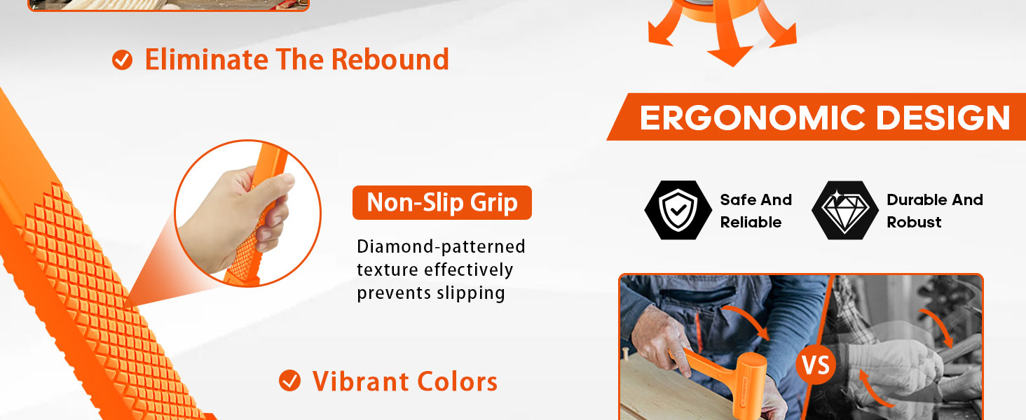 The diamond textured non-slip handle grip of this hammer features an ergonomic safety design.
