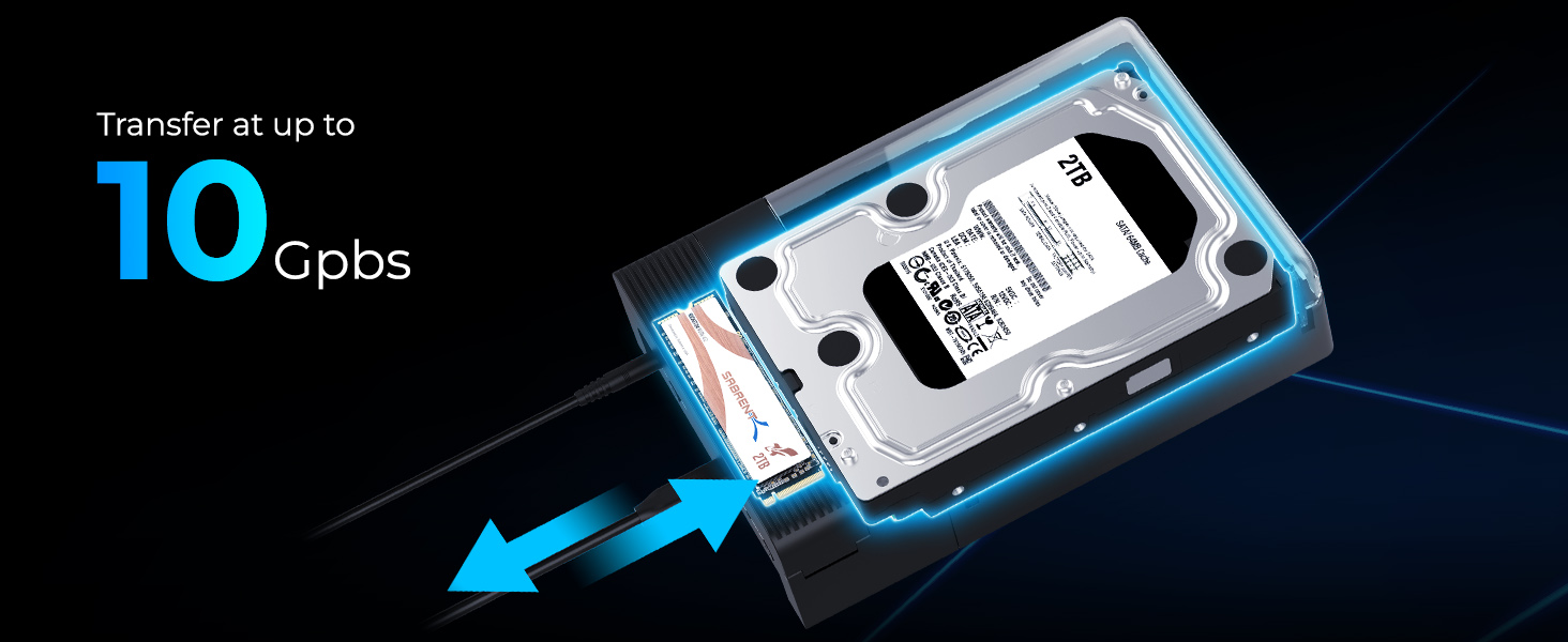 hdd enclosure with transparent cover, dual bay sata dock with power adapter