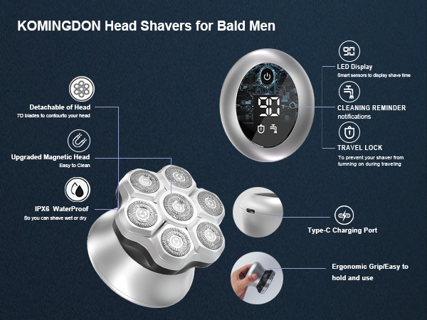 Head Shavers for Bald Men,travel shaver for bald men,7D electric shaver for bald men,bald razor mens