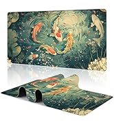 Japanese Koi Desk Mat Lotus Pond Large Gaming Mouse Pad, XXL Anime Gaming Keyboard Mat, Non-Slip ...