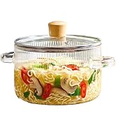 Glass Cooking Pot with Lid - 1.6L(54oz) Heat Resistant Borosilicate Glass Cookware Stovetop Pot S...